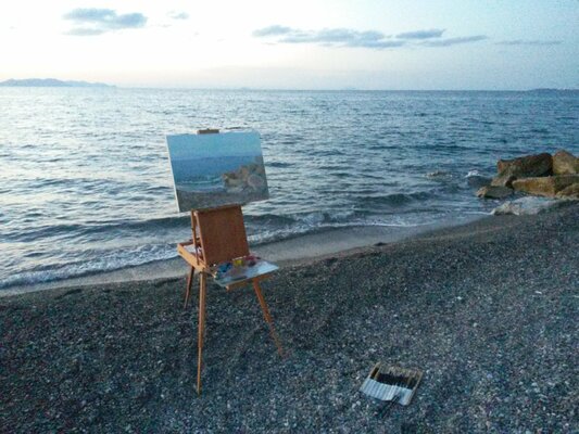 Luca Raimondi in the Studio: painting en plein air, end of the evening