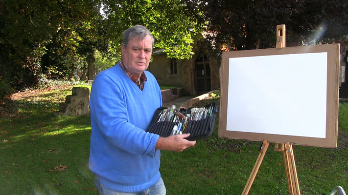 Peter Wood in the Studio: preparing for an en plein air teaching film - see https://www.youtube.com/user/faith6651