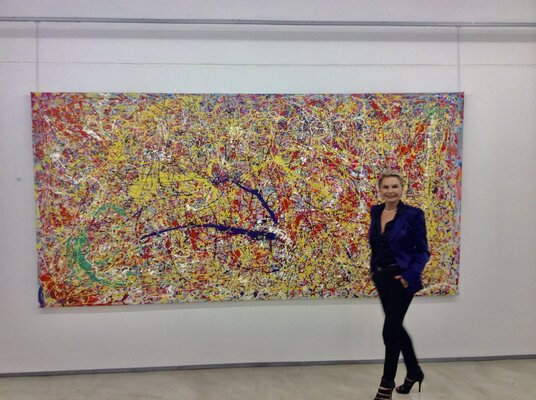 Catherine Timotei in the Studio: Gaborone, Botswana exhibition 2015/ art work sold to a collector in Monaco, Monte Carlo