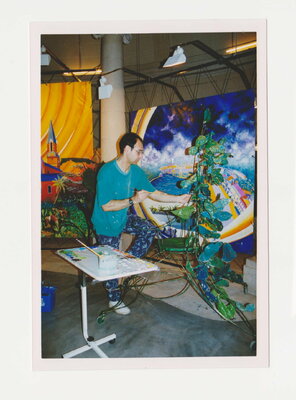 Aldehy in the Studio: Dernière touche avant l'installation des grands formats dans la chapelle. 1998.