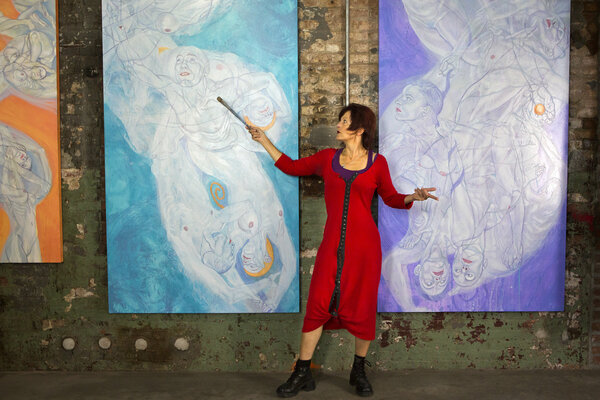 Sol KJOK in the Studio: Last Frontier NYC: "Her studio is the size of two tennis courts, and you can see both the Empire State and Chrysler buildings through two factory windows. Acrobatic swings, harnesses and platforms dangle from 20ft ceilings..." (Art511 Magazine, 2018)