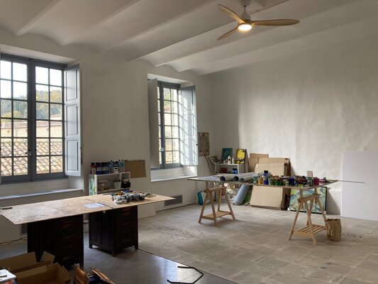 Delphine Bernard in the Studio: My gorgeous art studio, nestled in a 13th century castle in a tiny village in the South of France