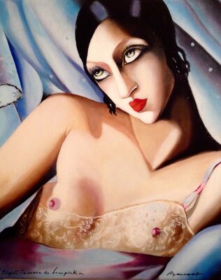 Jean-Louis Azencott in the Studio: COPIE D'UN PORTRAIT DE FEMME DE TAMARA DE LEMPICKA