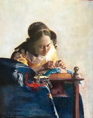Jean-Louis Azencott in the Studio: Copie de " La dentellière "de Vermeer -