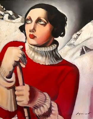 Jean-Louis Azencott in the Studio: Copie de maître : "Saint Moritz" de Tamara de Lempicka  réalisée sur toile - Collection personnelle de l'artiste -