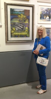 Patricia Clements in the Studio: Photo at the Mall gallery Society of Women Artists exhibition of me and my pastel artwork selected