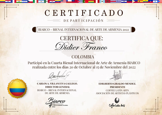 Didier Franco in the Studio: Certificado cuarta Bienal Internacional de arte de Armenia