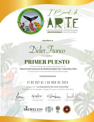 Didier Franco in the Studio: Primer puesto estilo "Expresionismo" en Primera Bienal Internacional de la Biodiversidad Cali, en el marco de la cop16,  2024