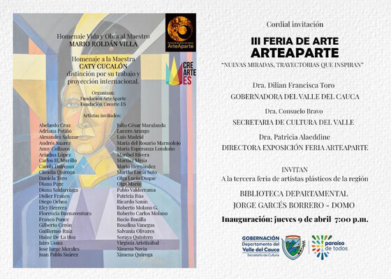 Didier Franco in the Studio: Invitado a la "III Feria de arte ARTEAPARTE, nuevas miradas, trayectorias que inspiran. Biblioteca departamental Jorge Garcés Borrero - Domo. Cali, Valle del Cauca. https://occidente.co/secciones/tendencias/cultura-feria-de-arte-arteaparte-cali-2026-