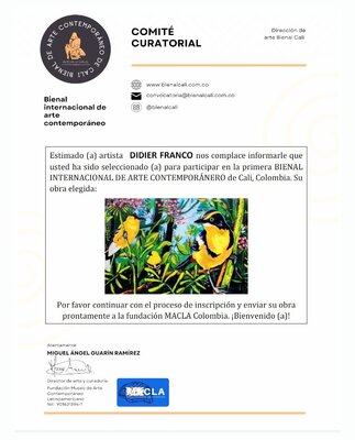 Didier Franco in the Studio: Seleccionado para participar en la primera Bienal internacional de arte contemporáneo de Cali. Colombia