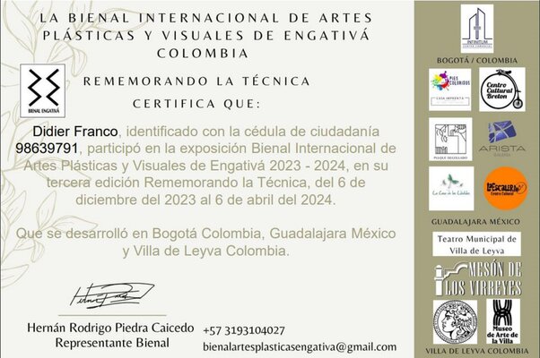 Didier Franco in the Studio: certificado Bienal Engativá, Guadalajara y Villa de Leyva 2023 - 24