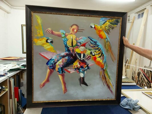 Yutao Ge in the Studio: Peinture vendu avec un cadre finition