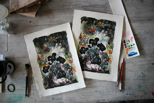 Alexia López Sosa in the Studio: ESSERE, lithography and watercolor on cotton paper 🦄