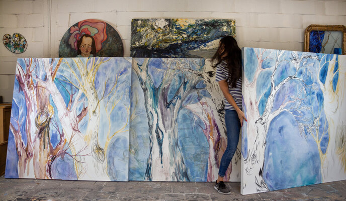 Alexia López Sosa in the Studio: Trees (triptych)
