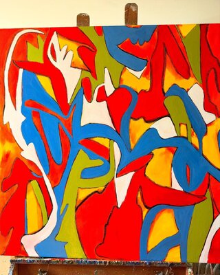 Steven Miller in the Studio: Artwork on easel in the art studio of www.stevenwmiller.com @stevenmillerart2022