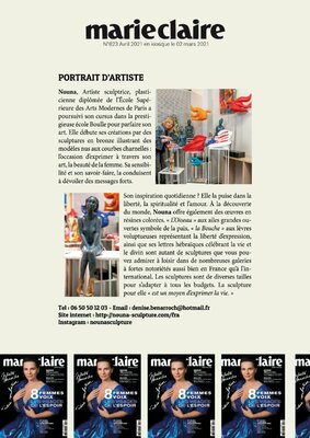 Nouna in the Studio: " ARTISTE NOUNA "   PARUTION  JOURNAL MARIE CLAIRE MARS 2021