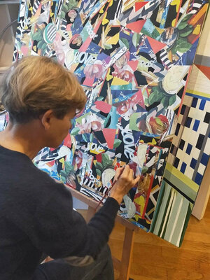 Catherine Sénéchal in the Studio: Une grande fresque intitulée "Soir de Lune" qui recouvre un autre tableau en ébauche !