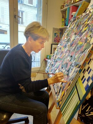 Catherine Sénéchal in the Studio: Dans mon atelier à Paris. Concentrée !