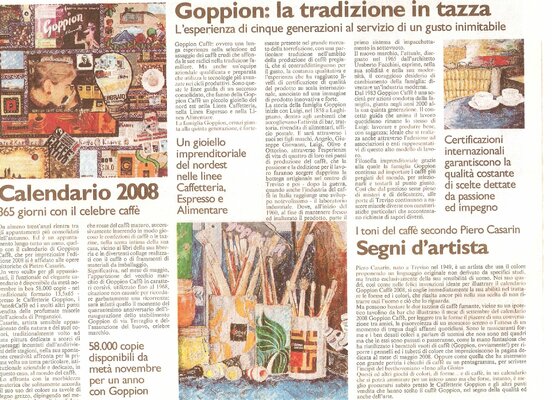 Piero Casarin in the Studio: questo è l'articolo che è uscito quando ho disegnato il Calendario Goppion  Caffè