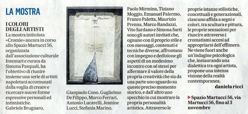 Antonio Lucarelli in the Studio: Articolo riferito alla mostra nella Galleria Martucci