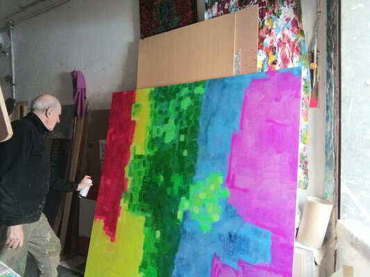 JOAN PARRAMON in the Studio: Toques de Spray fluorescete para estas obras grandes... 2021
