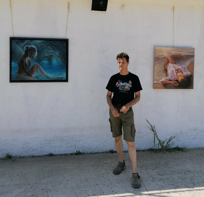 Marco Busoni in the Studio: As president of artis association "Bottega dell'arte" this summer I exhibit my works in the towon of Oggiono where we painted en plain air on the lake side