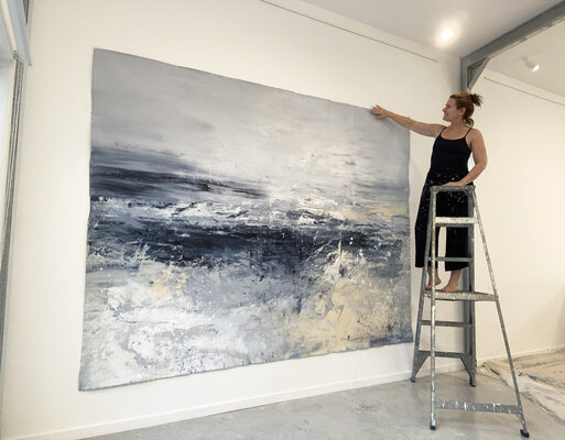 Kathleen Rhee in the Studio: My latest extra large scale paintings on the studio wall.
