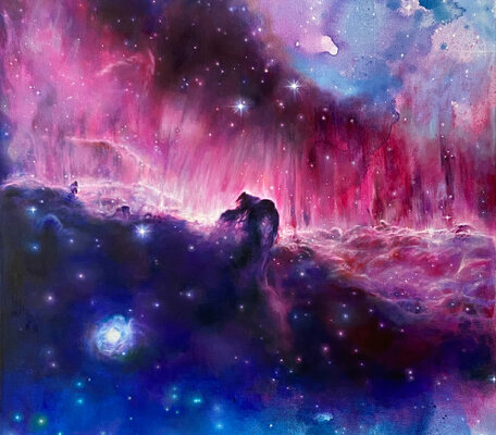 Anne Wölk in the Studio: Detail Horsehead Nebula Painting, Orion