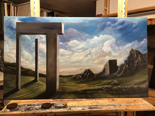 Carola E. Thiele in the Studio: An der Staffelei...ein Werk in Arbeit.