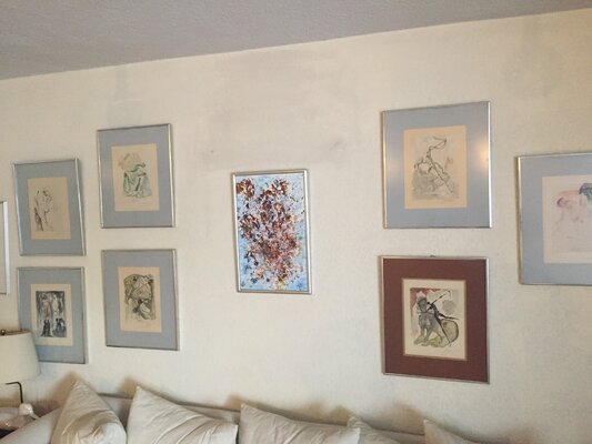 Ezra Bejar in the Studio: Kelp and Jelly Fish next to Dali's artwork at collector's residence