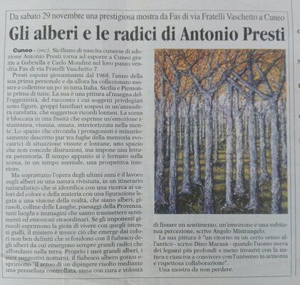 Antonio Presti in the Studio: Articolo del 28/11/2008 sul settimanale cuneese "LA GUIDA" a seguito della mostra personale alla Galleria FAS di CUNEO