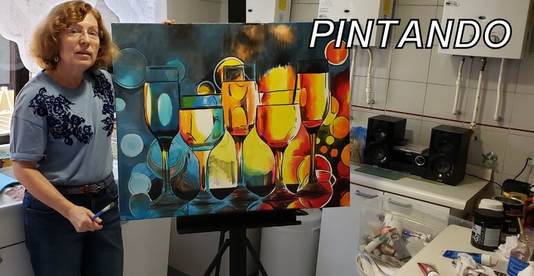 Estela Del Valle Mañez in the Studio: Pintando en su Atelier "COPAS",  una forma y color muy original de representar  y pintar ----, en este caso las copas-