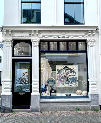 Krisztina Horvath in the Studio: My studio/gallery in Utrecht, The Netherlands. Artwork Dolovebirds (Zen Study) in the shopwindow.
