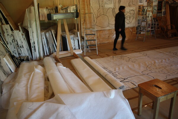 Odile CARITEAU in the Studio: Réalisation de l'exposition "L'invitation de la Dame" (à la licorne). 2018-2019