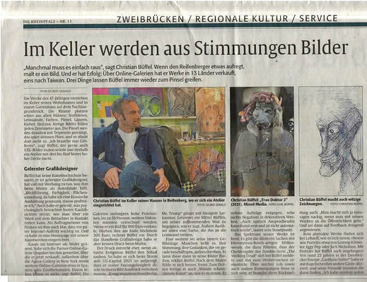 Christian Büffel in the Studio: Rheinpfalz Zeitungsartikel vom 14. Januar 2022