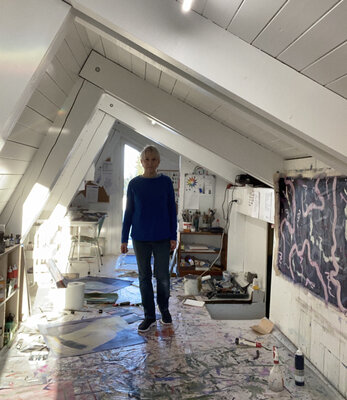 Alethea Eriksson in the Studio: The artist in her attic studio