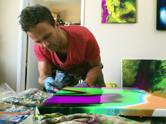 Preston M. Smith (Pms) in the Studio: Working on a fluid painting