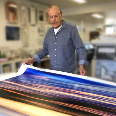 Bruce Peebles in the Studio: Working on the large canvas 'Serene Waters' 102 x 138cm