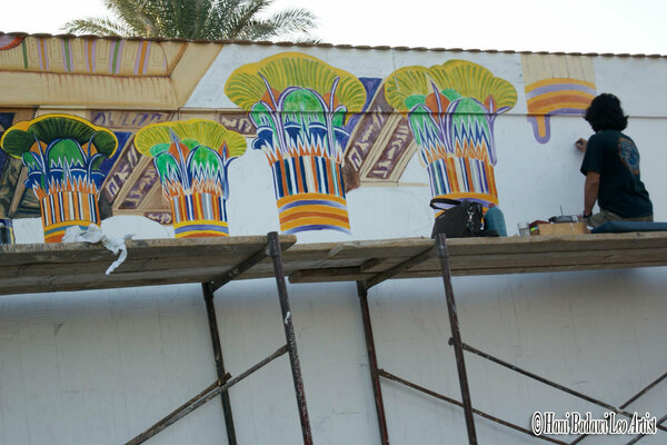 Hani Badawi Leo in the Studio: Large Murals in the walls 50 square meters painted completely by hand with an ancient Egyptian technique - Special work on commission in Luxury hotel Sultan Garden Resort Sharm El Sheikh