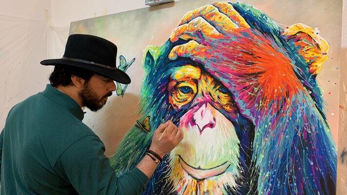 Hani Badawi Leo in the Studio: Atelier Hani Badawi Leo - "Monkey with butterflies - the rebirth"