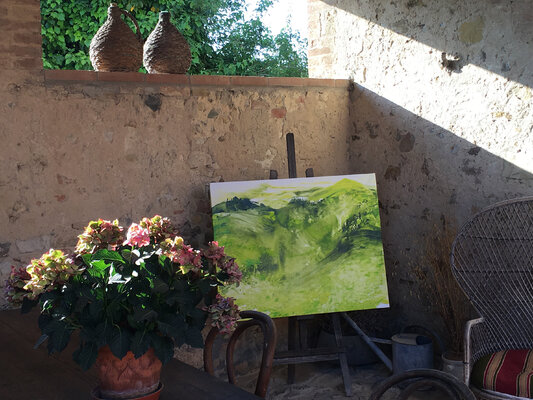 Gerlinde Kosina in the Studio: casa cernano - in castelnouva beradenga -    das zentrum der malkurse - nähe siena und 90 km von florenz entfernt - eine zweite heimat...