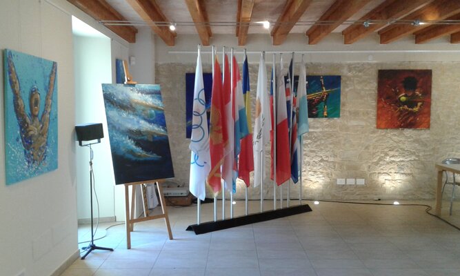 Alessandro Piras in the Studio: This Exhibition has been held in San Marino at Palazzo Graziani during the Olympic Games of the small European Countries in 2017.