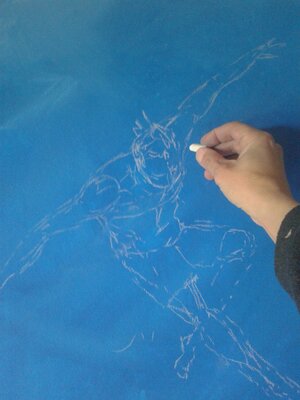 Alessandro Piras in the Studio: A sketch directly on panel without reference but directly from my imagination.