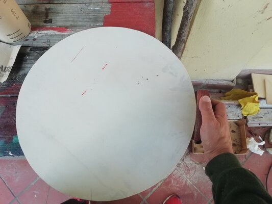 Alessandro Piras in the Studio: Rounding and smoothing my wood panels by hand.