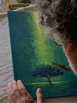Alessandro Piras in the Studio: Palette knife and water based enamels on wood.