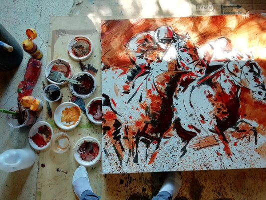 Alessandro Piras in the Studio: Sometimes I need to change point of view in my art ... laying down my canvas on the ground makes me see things in another way.