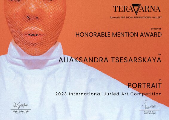 Aliaksandra Tsesarskaya in the Studio: HONORABLE MENTION AWARD winning prizes