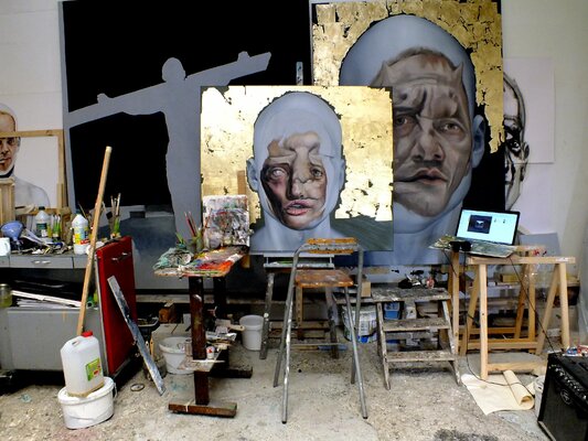 christophe avella bagur in the Studio: Face FS series, everyday life in Artstudio 2012-2017