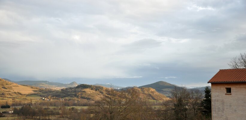 Anne Baudequin in the Studio: Artist's studio with a view of the Monts du Velay, Auvergne, France