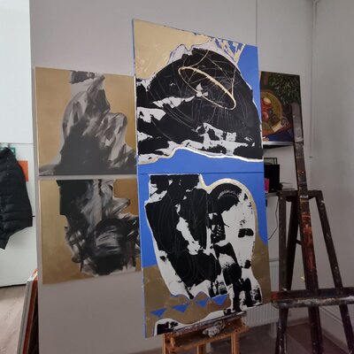 Cristina Ciobanu in the Studio: In my studio, "About noise" 160 x 80 cm